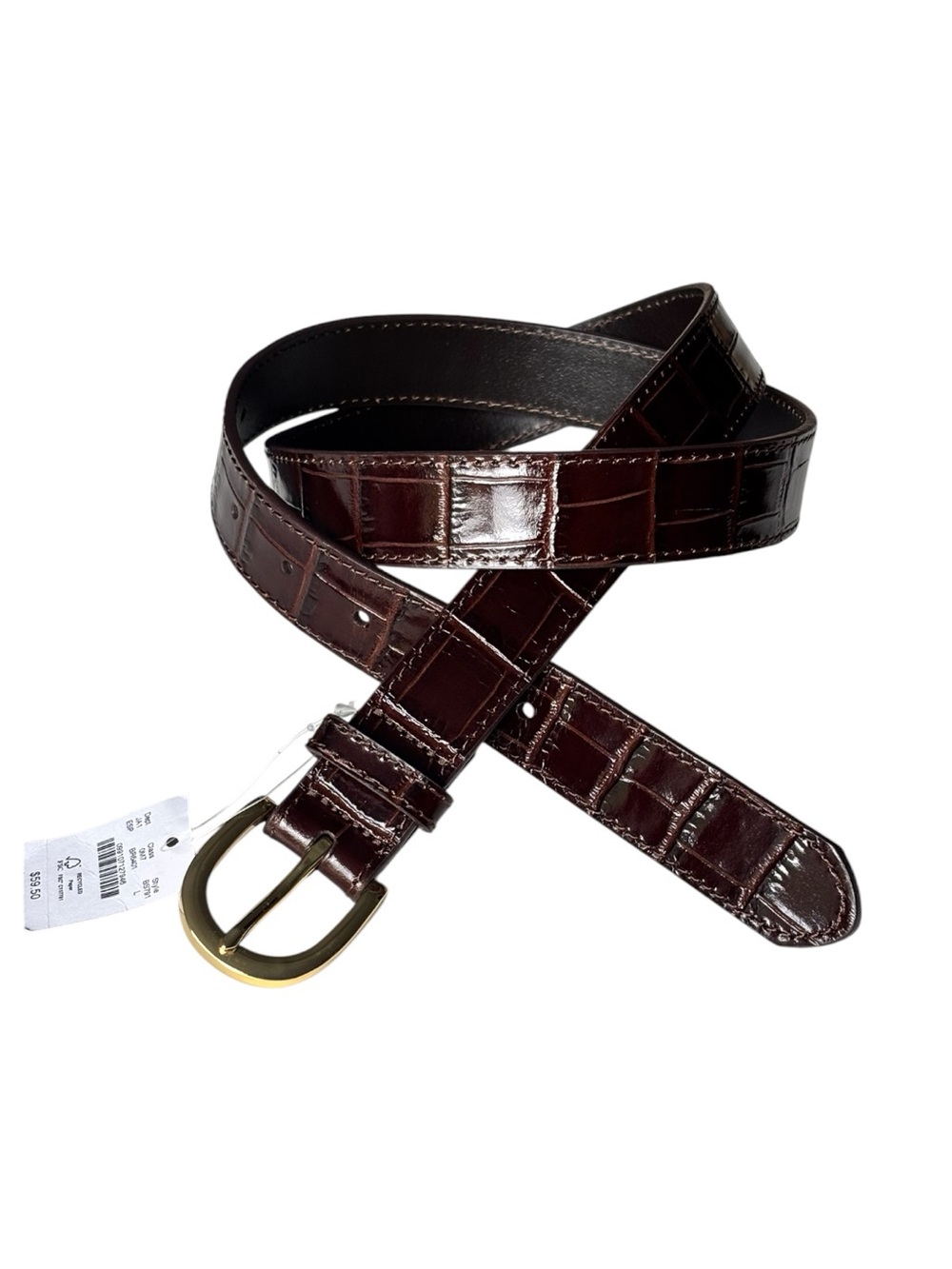 J. Crew Classic Espresso Italian leather women’s croc-embossed belt NWT | Large - Picture 3 of 16